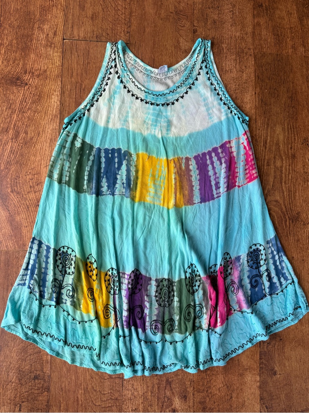 Shoreline Tie Dyed Boho Hippie Embroidered Flowy Dress Free Size